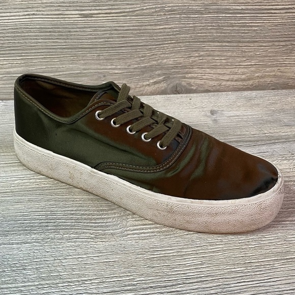 Olive satin lace up sneakers with chunky white soles size 40 Pull & Bear - Picture 1 of 13